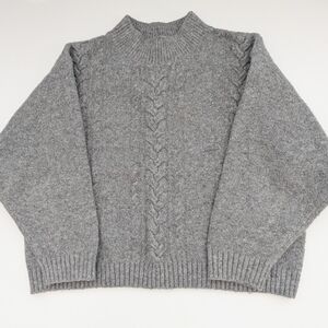 Uniqlo Kids Unisex (Size 3-4) Souffle Yarn Mock-Neck Gray Cable-Knit Sweater